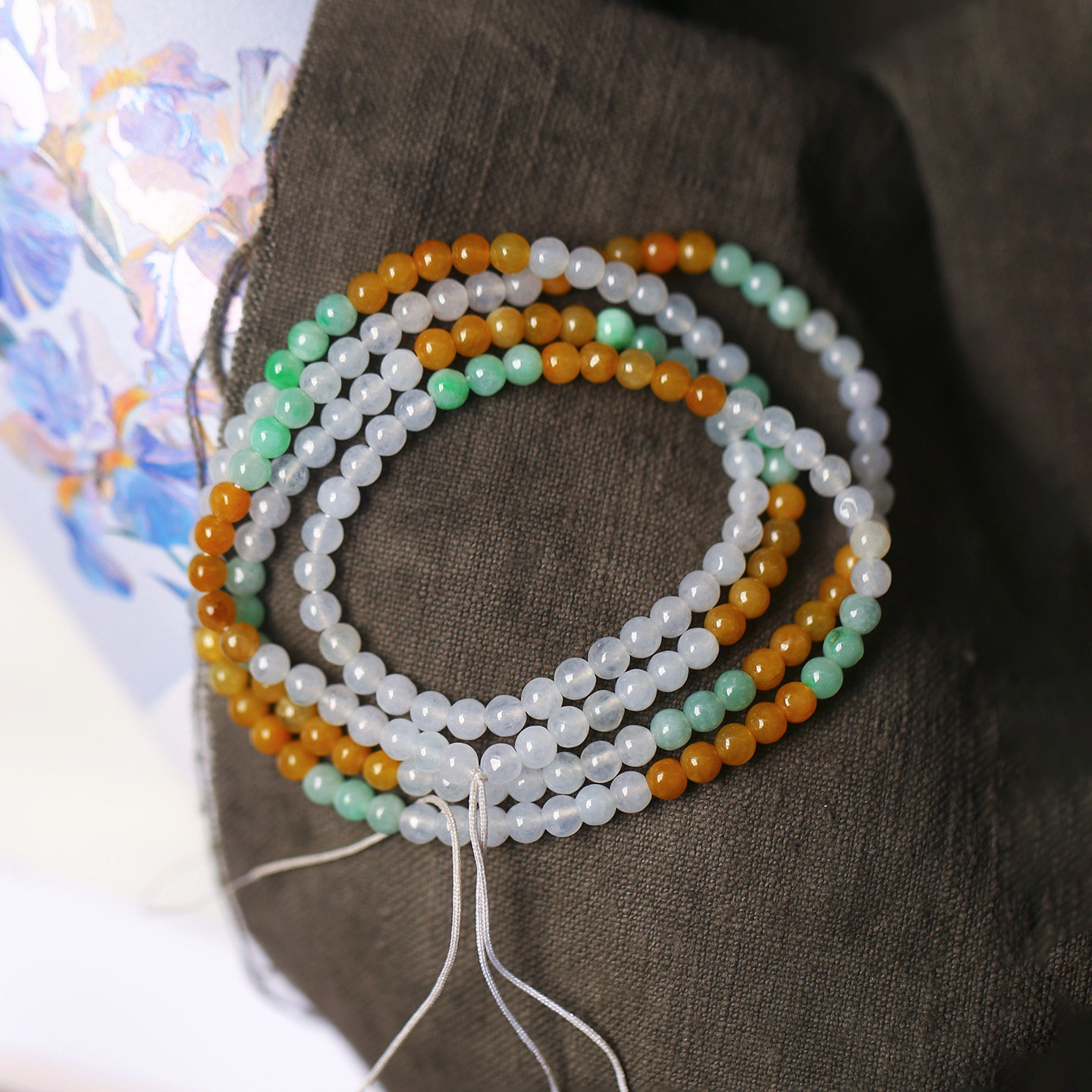 天然A货翡翠缅甸料多宝渐变色款项链 女款翡翠小颗粒锁骨链饰品