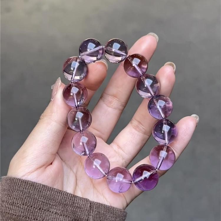 精品 天然莫桑比克紫水晶圆珠款手链 女款紫色冰透水晶饰品礼物