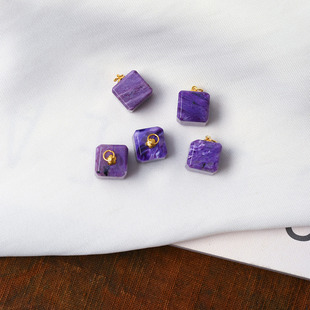 天然紫龙晶方糖纯银扣头镶嵌款 水晶查罗石锁骨链挂坠饰品 吊坠女款