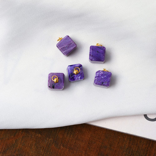 天然紫龙晶方糖纯银扣头镶嵌款吊坠女款水晶查罗石锁骨链挂坠饰品