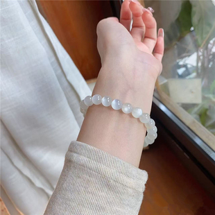 水晶月光石手串饰品礼物 女款 天然白月光石圆珠单圈款 手链