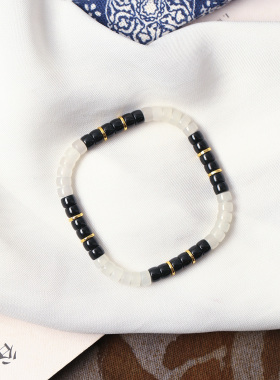 天然和田玉白玉搭配老油青原创四方手链手串 男女款玉石饰品