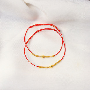 18K金亮面小葫芦编织款红绳款手链 可调节 女款简约K金手绳饰品