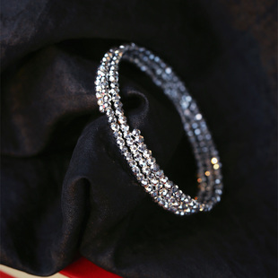 999足银蹦迪镭射珠碎银手镯 女款纯银镯子多层弹力送闺蜜饰品礼物