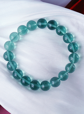 天然冰透蓝萤石圆珠款手链