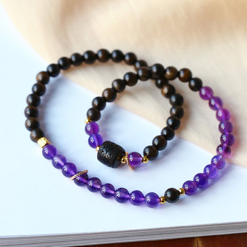 紫水晶搭配沉香木原创手链
