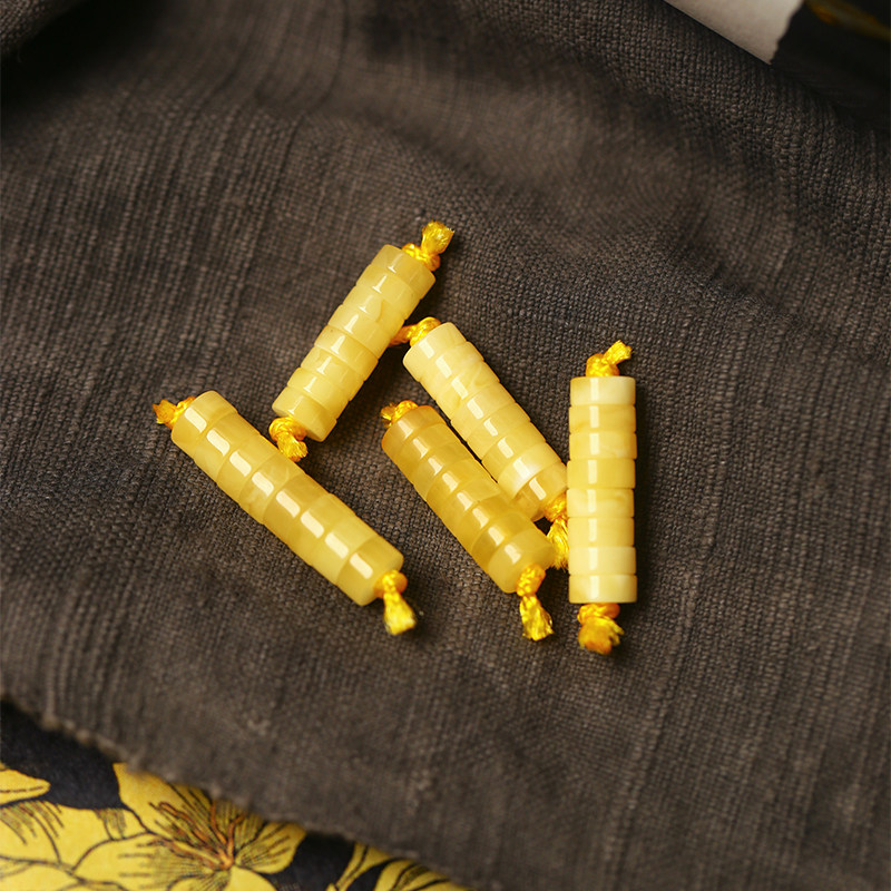 天然鸡油黄蜜蜡直切药片珠款散珠隔珠配件diy手链串珠配饰材料