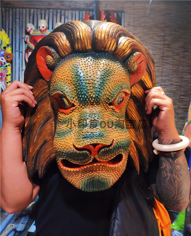 狮子王面具墙饰 木法沙实木脸谱雄狮面具 日本刺青装饰