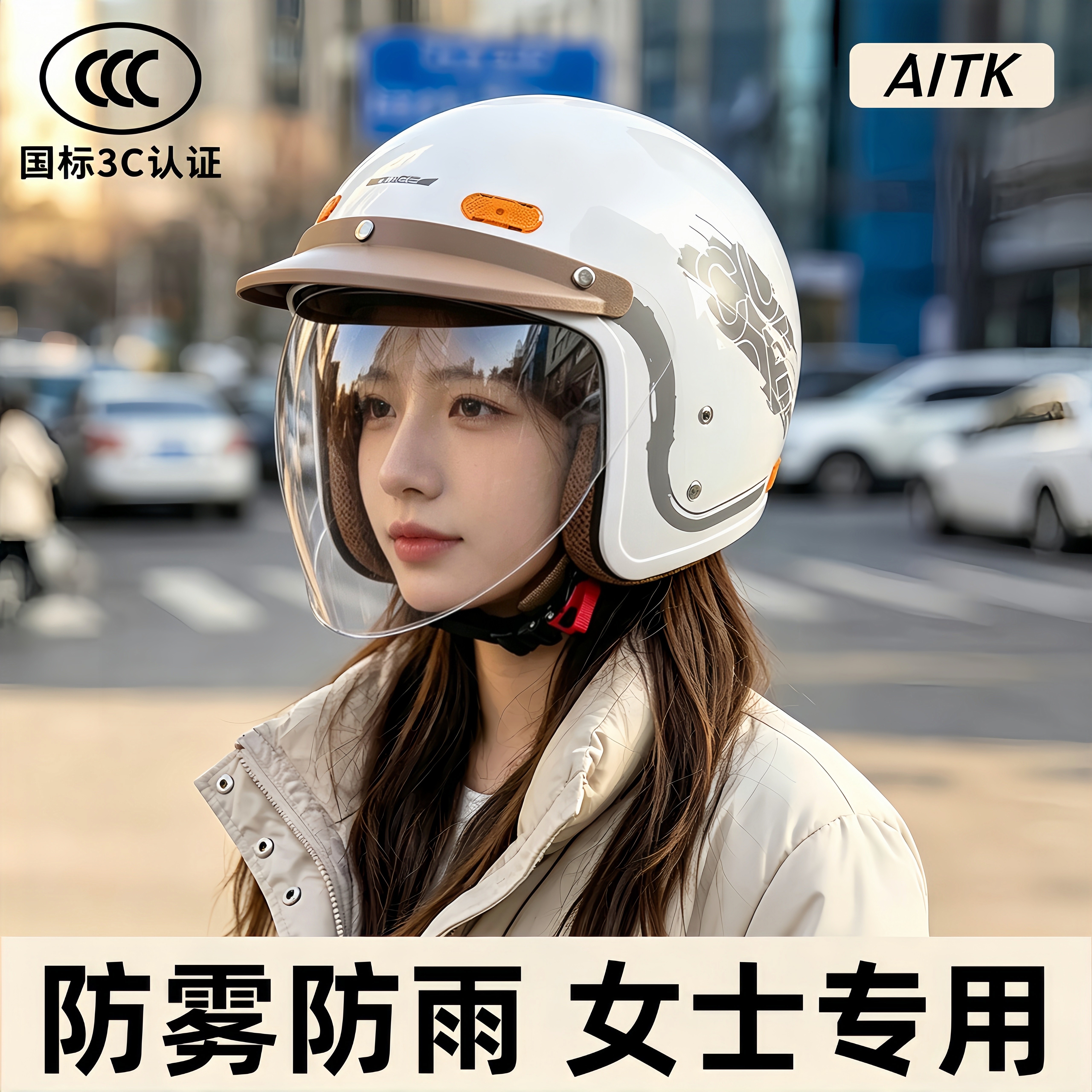 头盔电动车女防雾防雨保暖小号全盔3c认证安全帽机车冬季四季通用