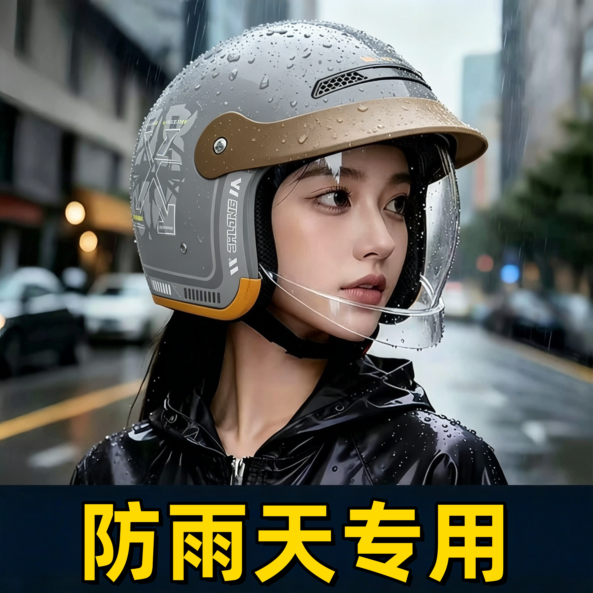 女雨天专用头盔防风挡雨安心骑行