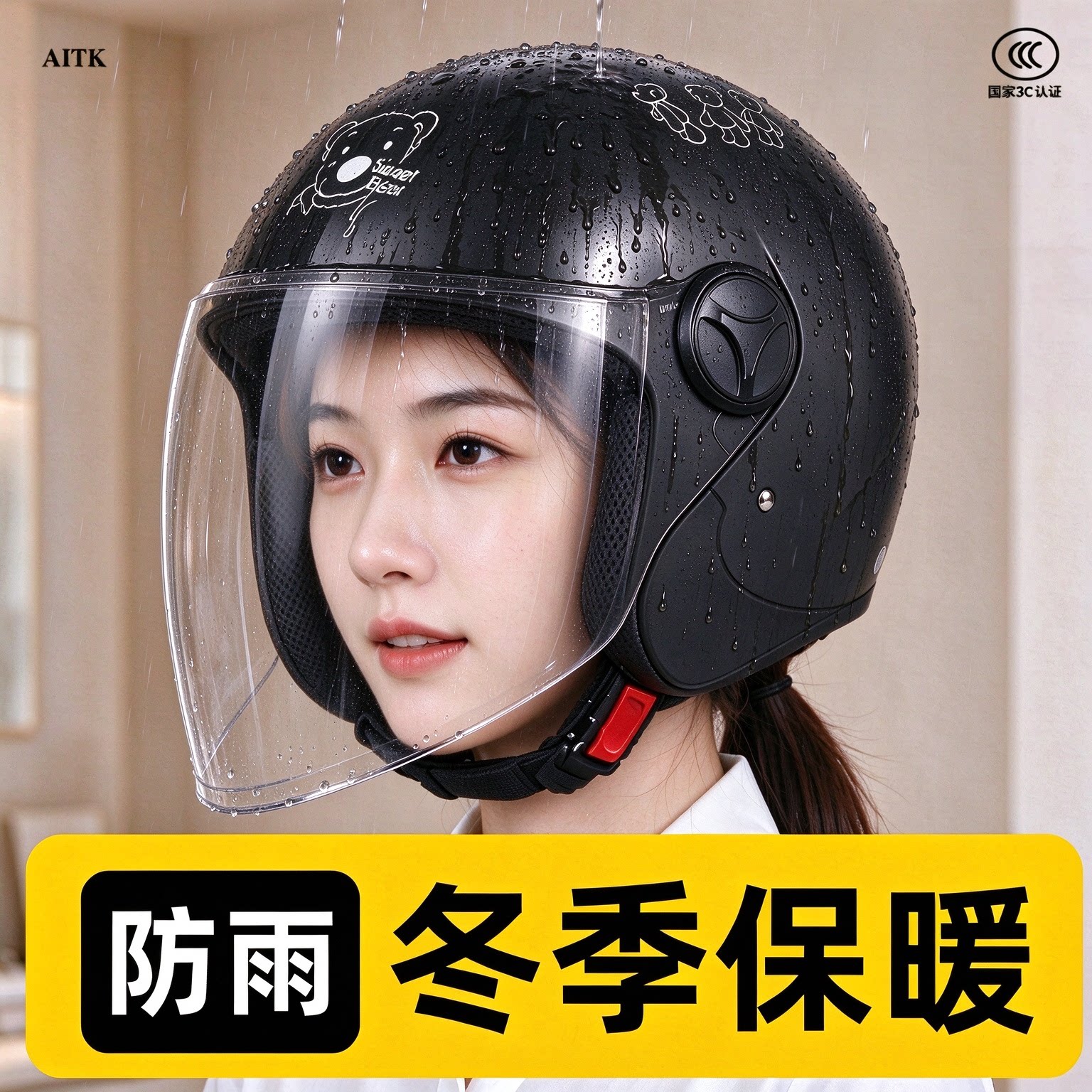 头盔电动车女黑色冬女士2026新款