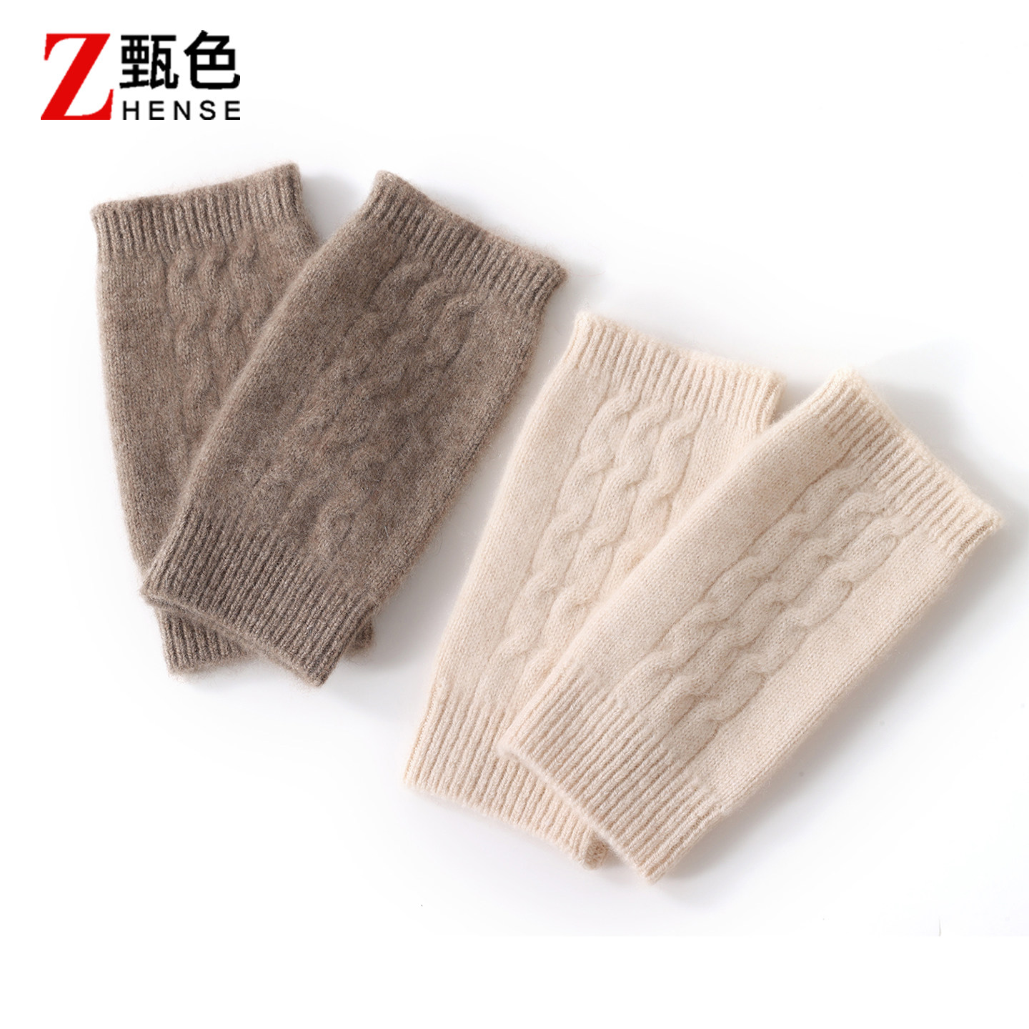 山羊绒针织半指手套女秋冬季保暖防寒漏指护腕麻花触屏手套学生