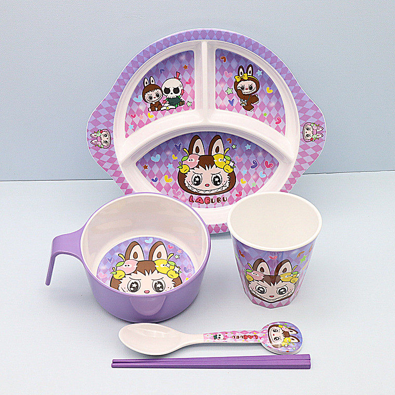 儿童碗宝宝餐具拉布布卡通家用防烫宝宝餐盘吃饭专用碗新款手把碗