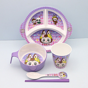 儿童碗宝宝餐具拉布布卡通家用防烫宝宝餐盘吃饭专用碗新款手把碗
