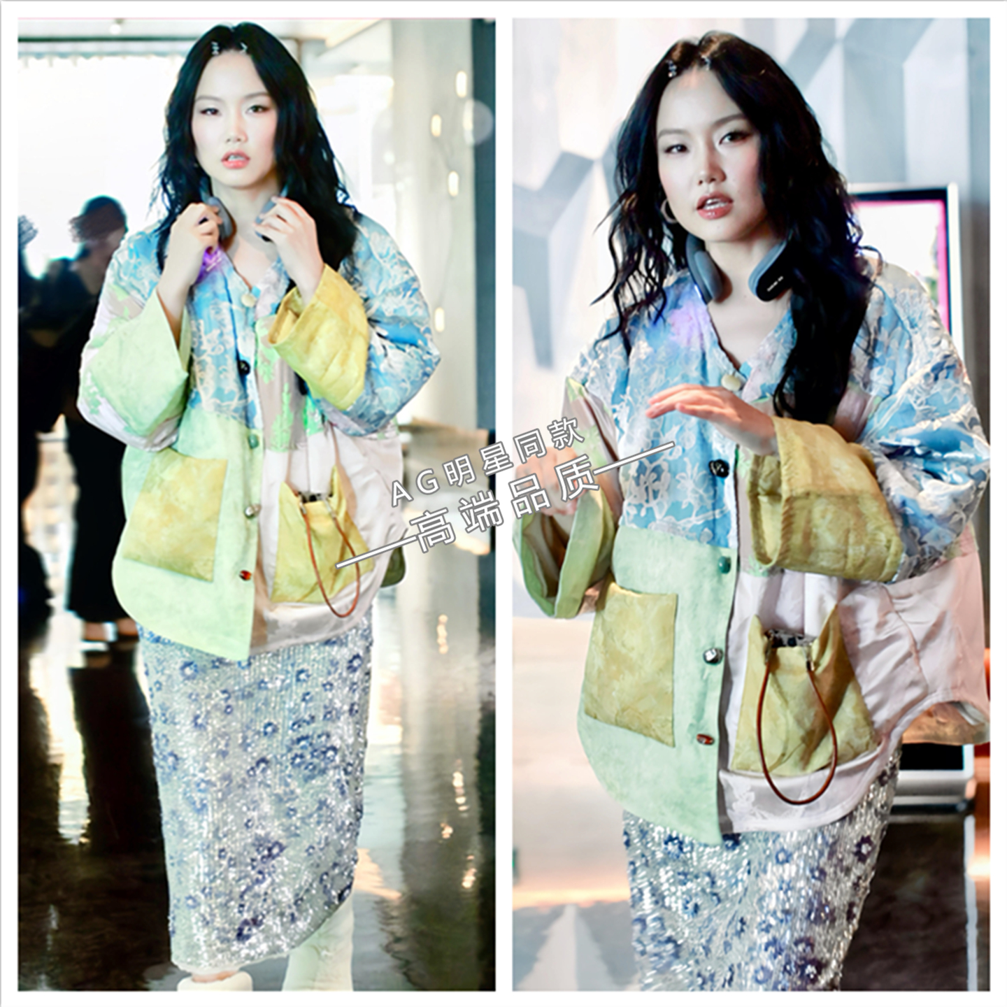 声生不息黄龄同款新中式国风羽绒服撞色拼接印花外套唐装汉服冬季