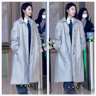 无可替代赵今麦徐迟同款 过膝棉服外套女 米色翻领大衣夹棉风衣长款