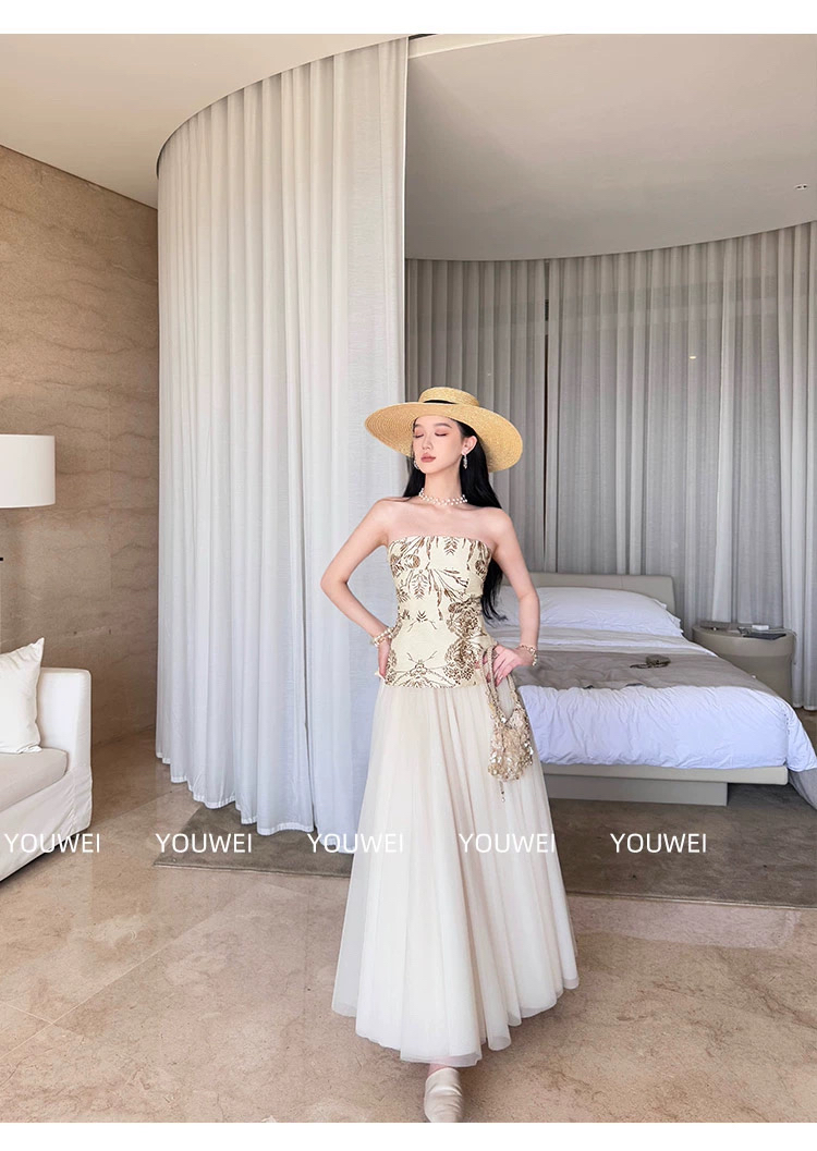 米色纱裙2025新款半身裙女夏长款网纱裙子