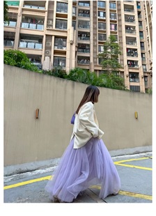 丁香紫绝美浪漫网纱长裙 超长拖地温柔风仙女裙 高腰纱纱裙半身裙