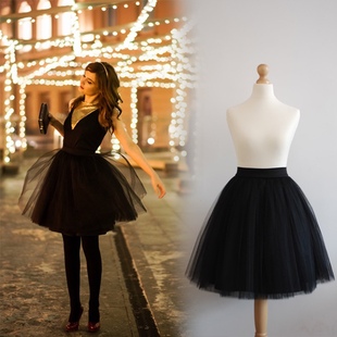 新款黑色短款纱半身蓬蓬裙高腰显瘦a字裙仙女纱裙沙滩裙旅游拍照