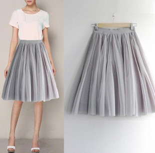 2024优质网纱过膝中长半身裙8米大摆蓬蓬裙高腰A型中裙纱裙烟灰色