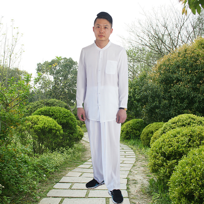 夏季中老年男装人造棉绸长袖开衫短袖上衣家居服绵绸男裤两件套装