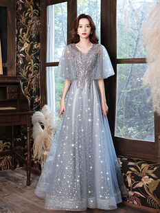 显瘦长款 大码 200斤宴会年会遮肚修身 2023新款 礼服裙 晚礼服女胖mm