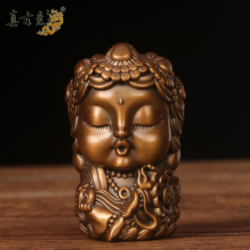 真古意  铜绿度母佛像摆件铜绿度母车载随身桌面办公室工艺品摆件