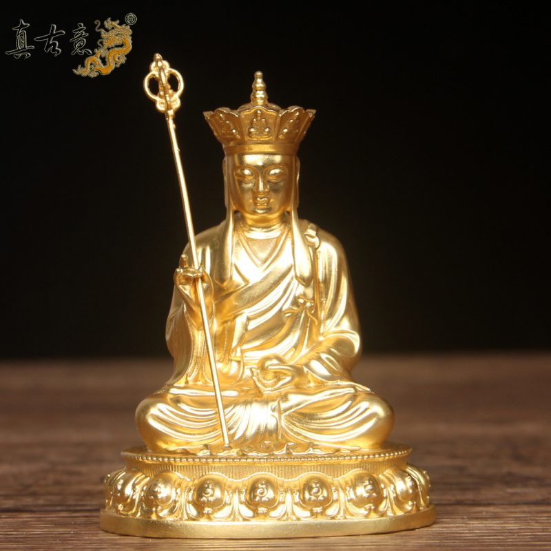 真古意  黄铜地藏王菩萨佛像摆件  镀金地藏王车载供奉工艺品摆件