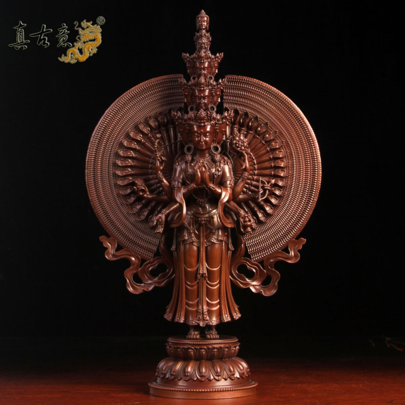 真古意 十一面千手观音菩萨佛像摆件紫铜千手观音藏传供奉工艺