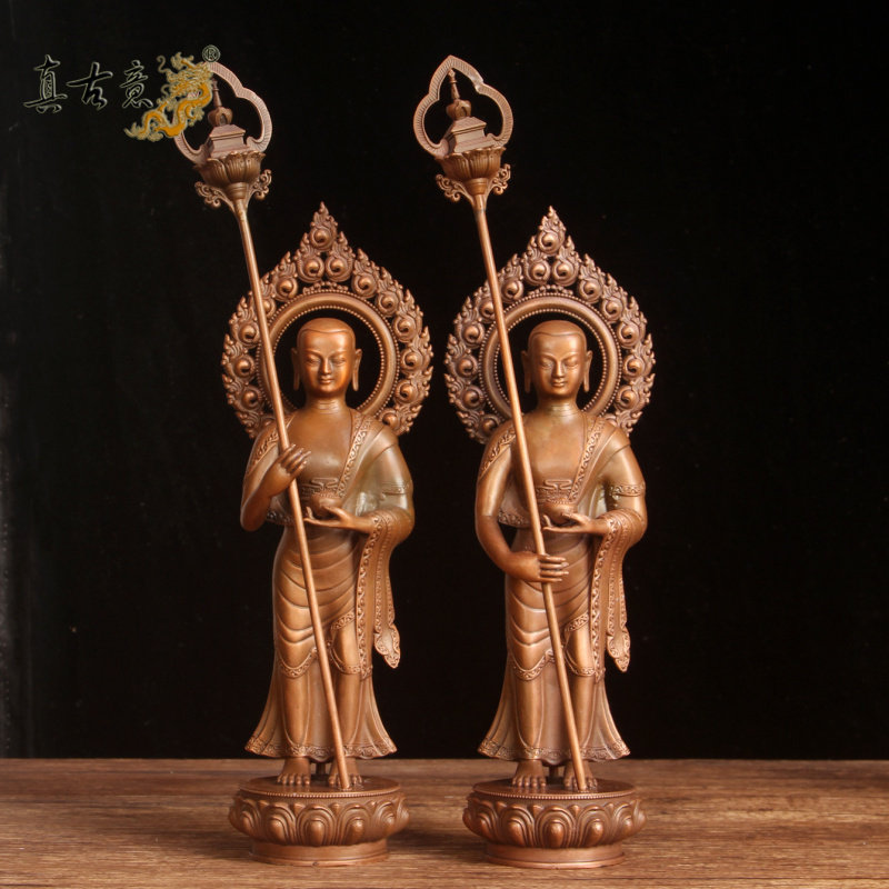 真古意 紫铜阿难迦叶尊者佛像摆件阿难尊者迦叶尊者居家供奉工艺