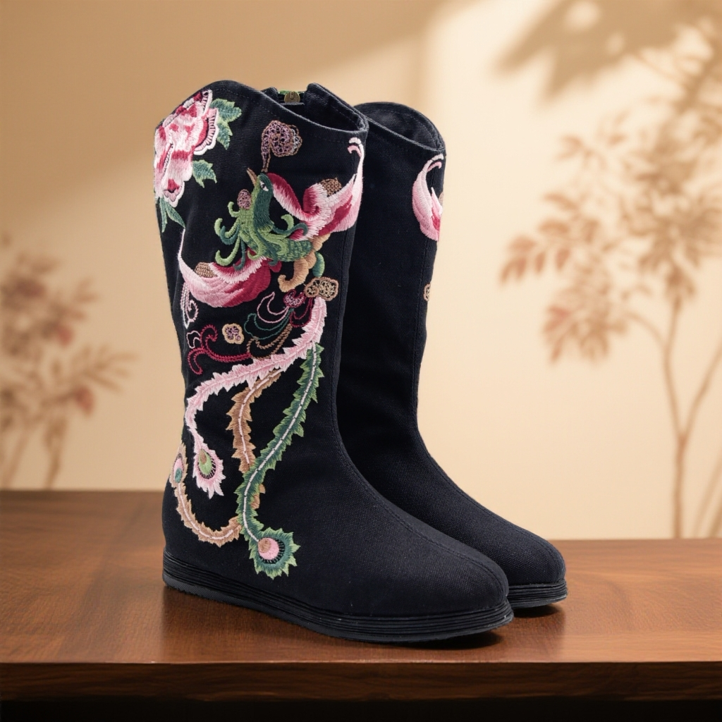 【凤凰喃】原创升级款重工刺绣内增高时尚潮流百搭防滑手工单靴,女鞋,时装靴,淘宝优惠券,粉丝福利购,淘宝优惠卷