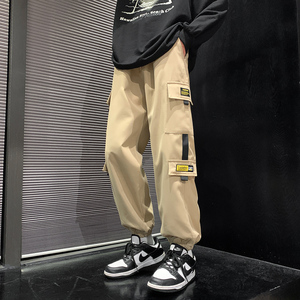 春夏休闲裤男宽松多袋裤学生工装裤K72P35,红色运动上衣搭配牛仔裤图片