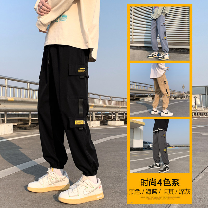 港风/男个性拼料宽松多袋裤百搭工装裤D72P35图片