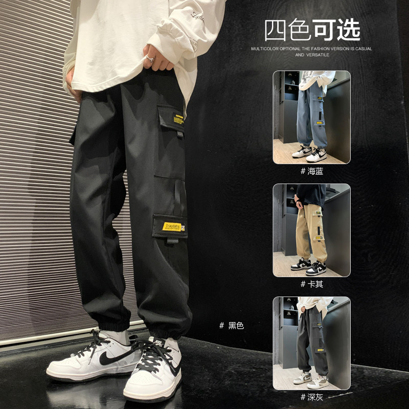 男个性拼料宽松多袋裤学生工装裤K72P35图片
