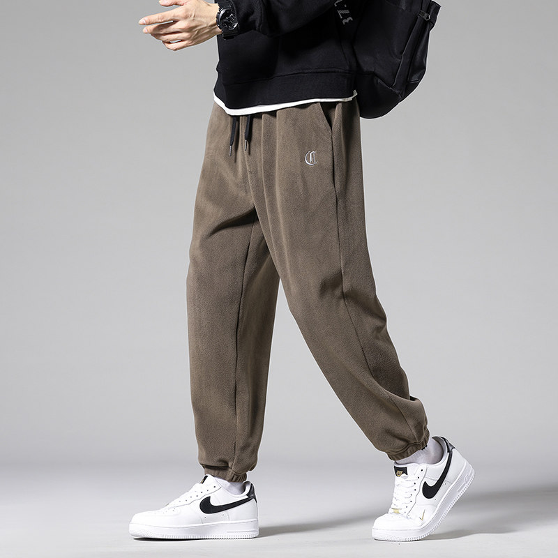 wassup happy双面绒束脚卫裤男款冬季加绒加厚宽松休闲运动长裤子图片