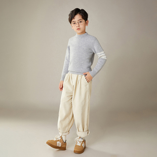 儿童厚款羊毛衫100%羊毛横杠简约花纹时尚舒适