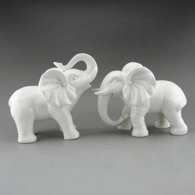 陶瓷大象摆件一对家居白象吉祥物客厅玄关摆设办公室装饰开业礼品