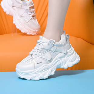 白色老爹鞋女款2026新款夏季网鞋厚底增高6cm网面透气休闲运动鞋