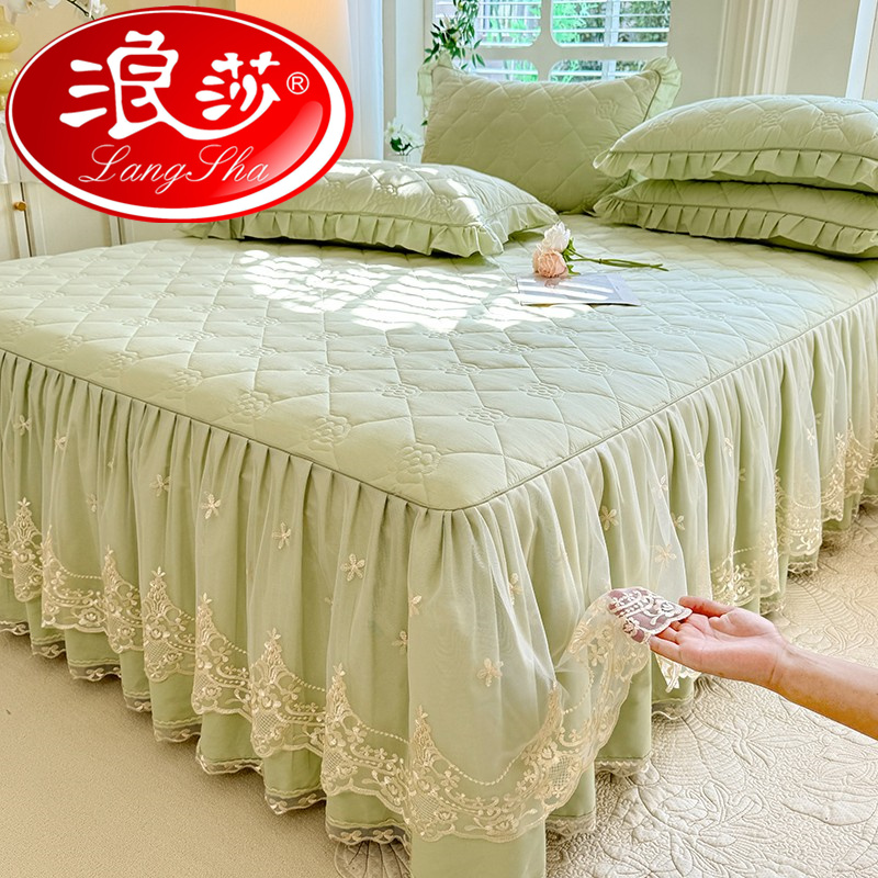 浪莎A类纯棉夹棉床裙单件全棉加厚床罩床裙款防尘罩床套遮丑防滑