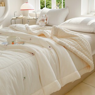 官方正品A类母婴级全棉皱绉纱安抚豆豆被春秋被可机水洗一体冬被