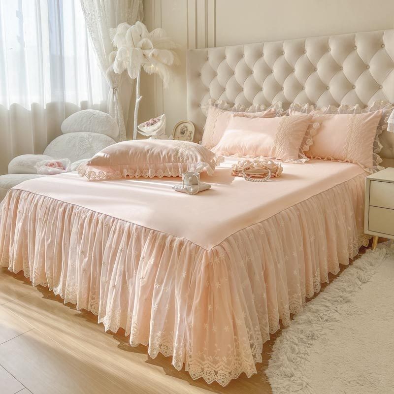 新款公主风纯棉床裙款三四件套全棉床罩单件蕾丝花边床单床裙遮丑