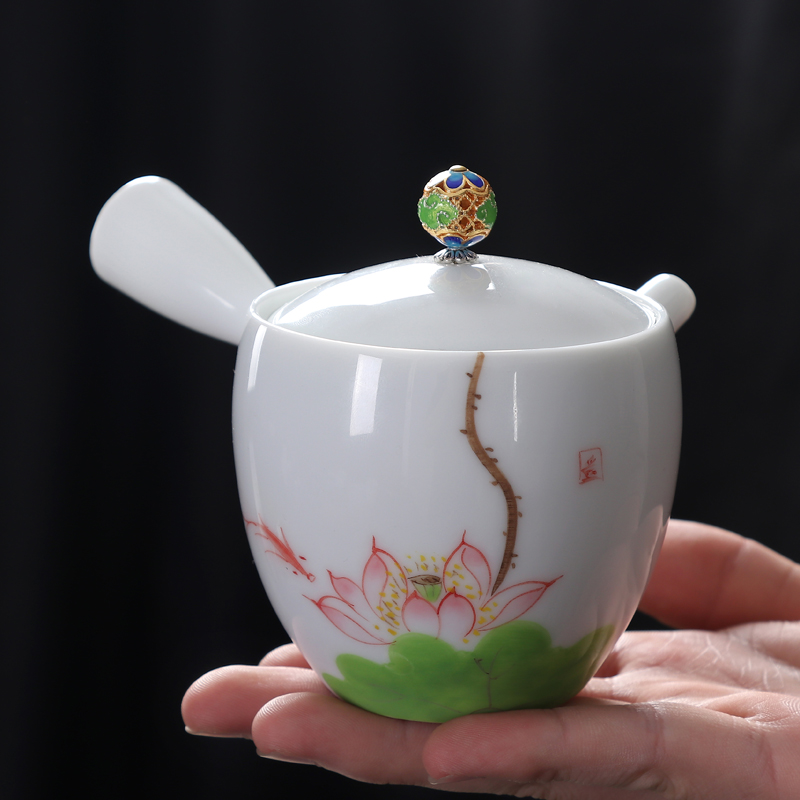陶瓷泡茶壶家用手绘侧把壶釉下彩功夫茶具冲茶壶带柄防烫开口中式-封面