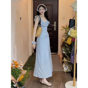 法式海边度假风超好看碎花A字连衣裙夏季甜辣修身小飞袖茶歇长裙