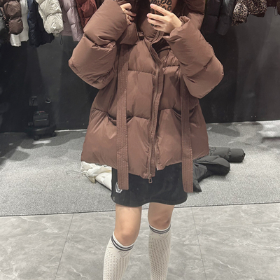 保暖加厚纯色慵懒风宽松棉衣外套女韩版松弛感开衫连帽棉服面包服