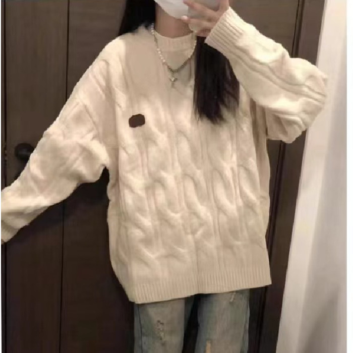 冬装纯色软糯宽松百搭套头毛衣外套韩版温柔风软糯麻花针织衫上衣