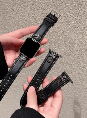 轻奢皮质克罗心iwatch手表带适用苹果S10/9/8小众个性46mm38/40潮