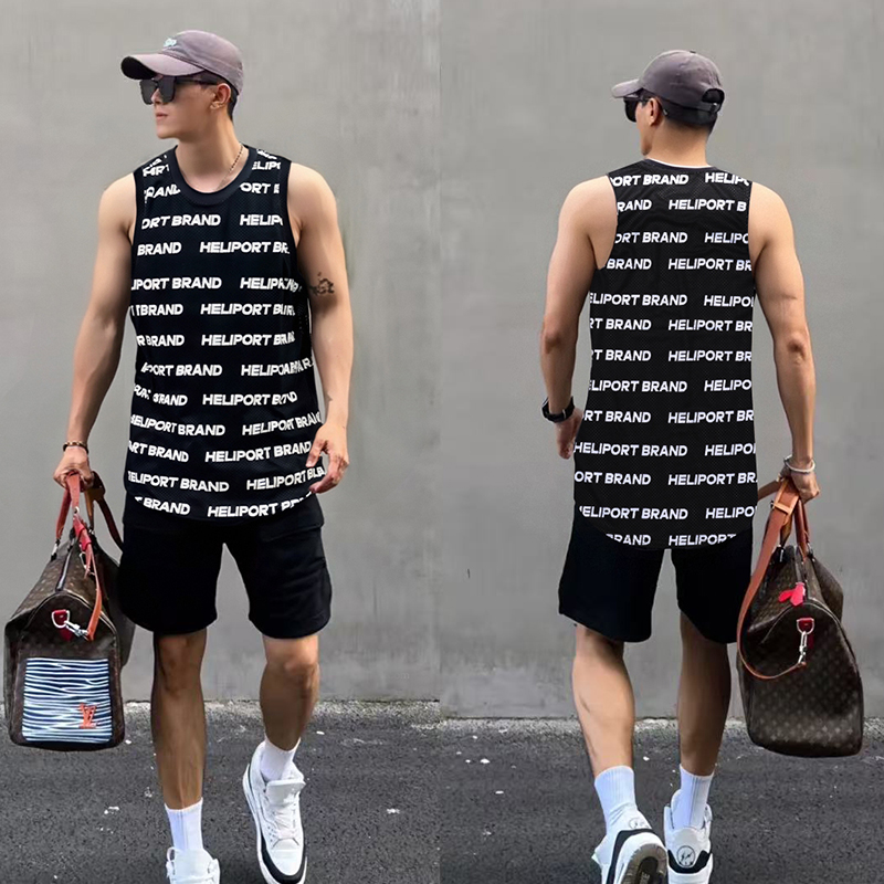 HELIPORT停机坪 弹幕满印运动套装潮牌夏季新款男女情侣宽松休闲