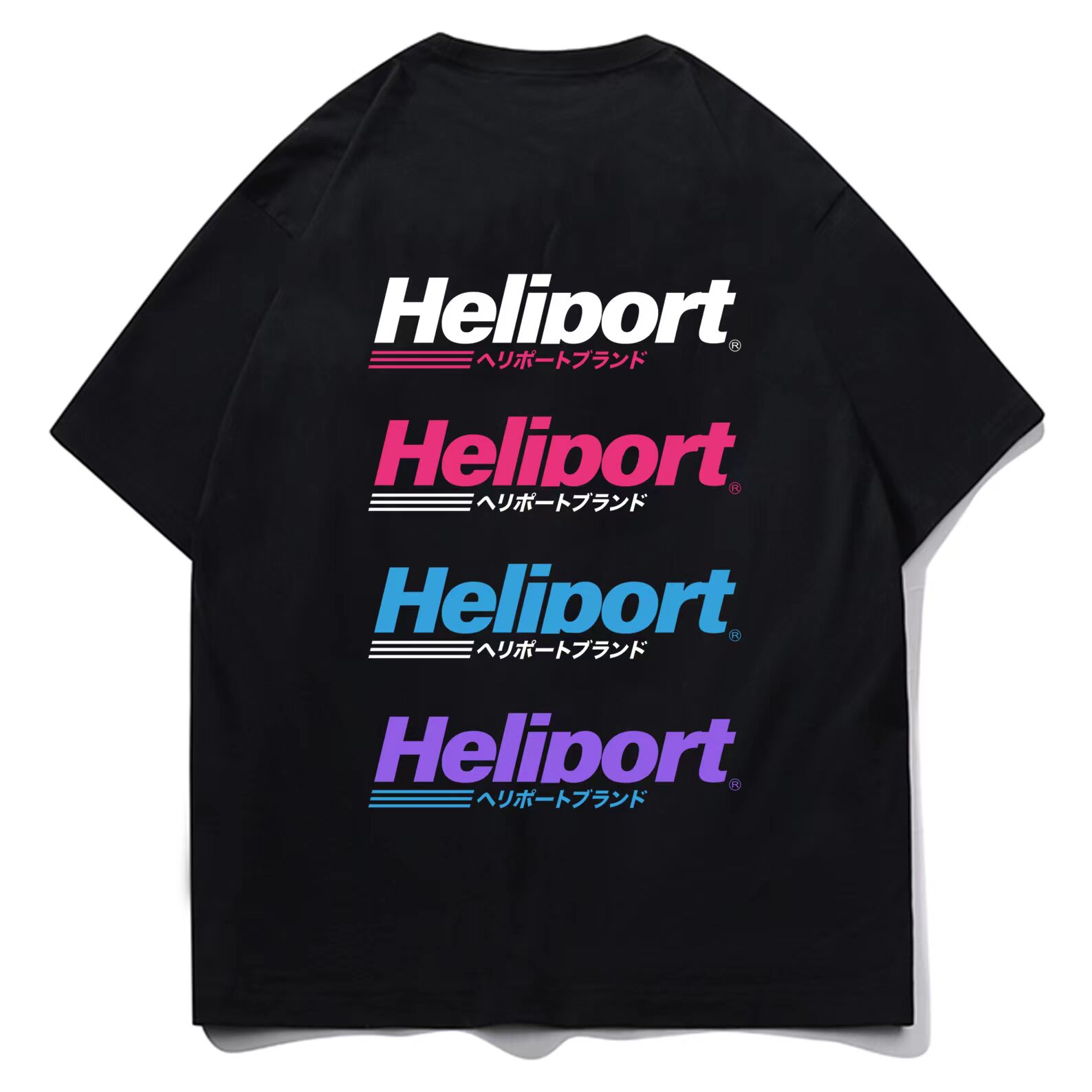 heliport停机坪彩色标语短袖潮牌夏季新款男女情侣宽松休闲t血衫