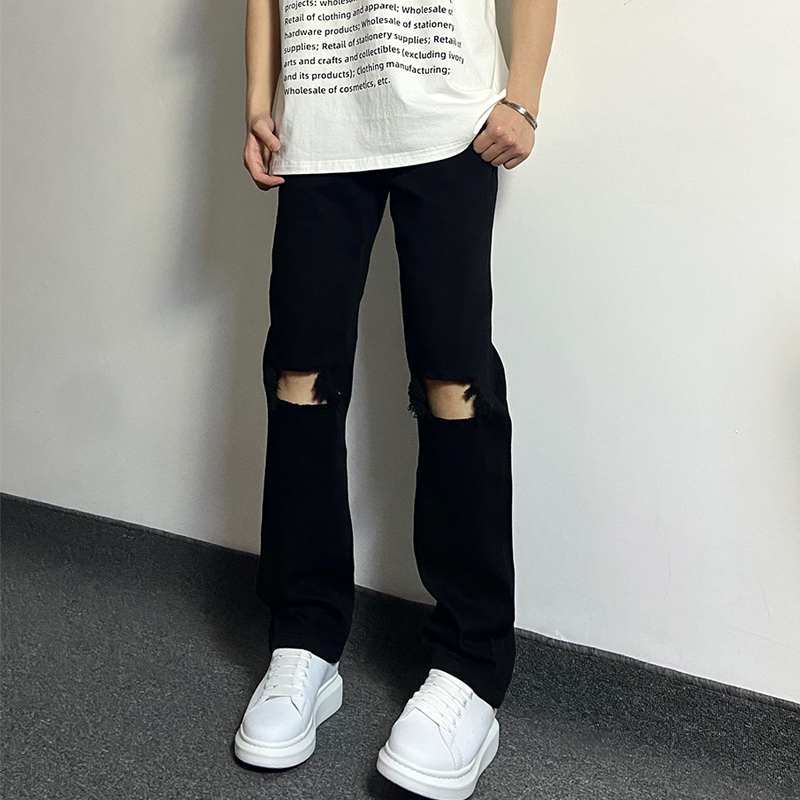 HELIPORT停机坪 基础破洞牛仔裤男女高街破洞美式微喇叭直筒裤