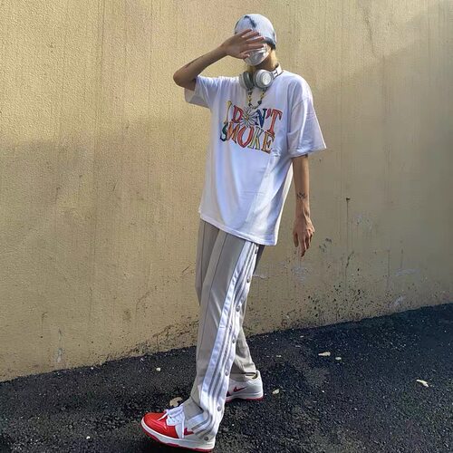 heliport停机坪灰色排扣日本长裤